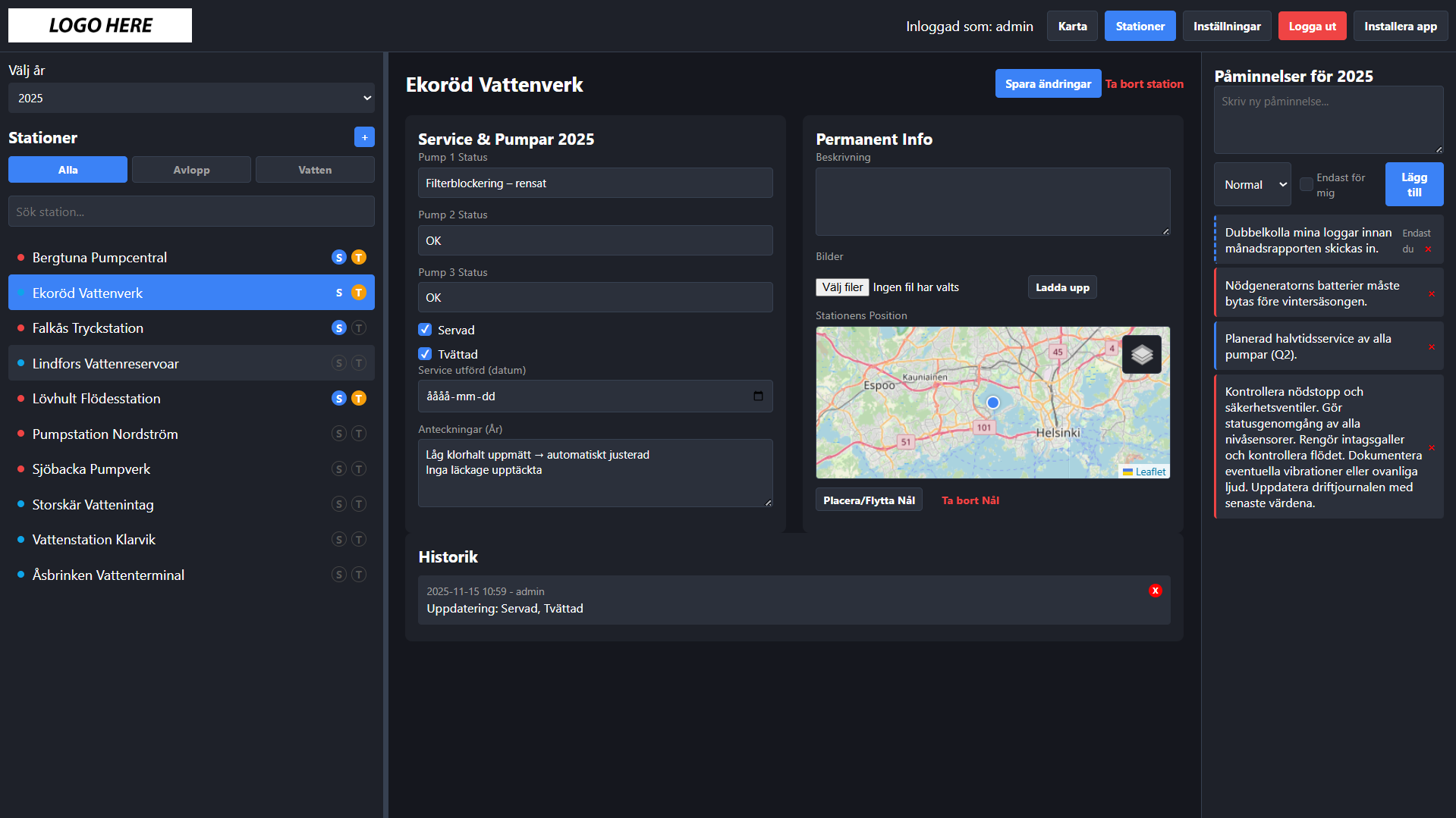 Skärmdump av serviceportal